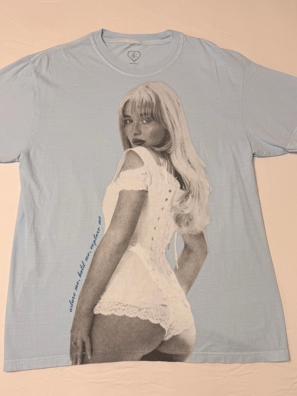 Light Blue Graphic Tee with Pinup Photo Print